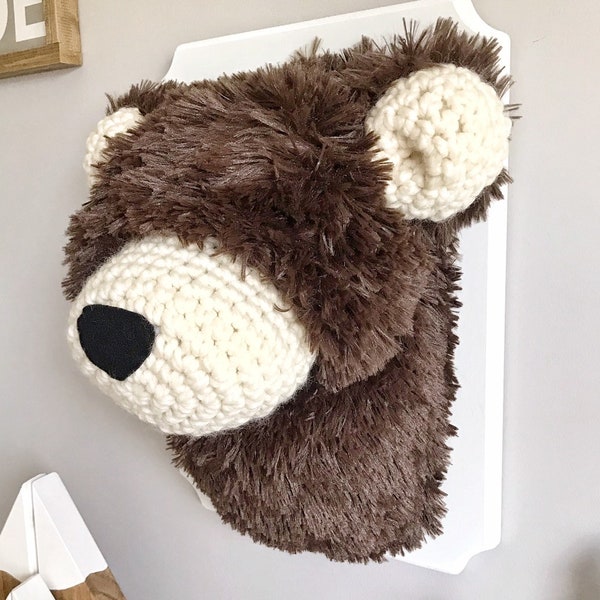 Bear Head Wall Mount with Faux Fur for Forest Nursery
