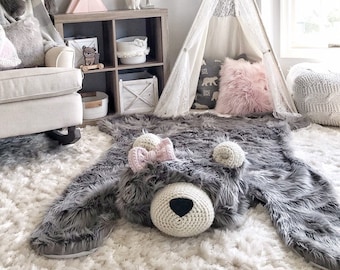 Nursery Rug | Extra Large Grey Grizzly Bear Rug | ClaraLoo