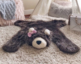 Bear rug blanket, Small Brown Grizzly Bear rug, bear plush, woodland Nursery decor, woodland animals