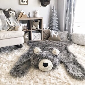 Extra Large Gray Grizzly Bear Rug | camping room  | ClaraLoo