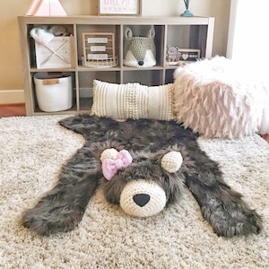 ClaraLoo Nursery Bear Rug, Woodland Nursery decoration, Girl nursery decor, woodland animal nursery rug