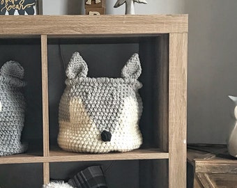 Grey Fox basket | crochet basket | fox Nursery decor | woodland nursery camping room decor
