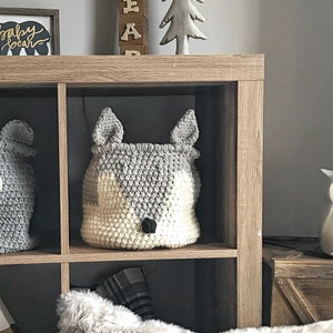 Grey Fox basket | crochet basket | fox Nursery decor | woodland nursery camping room decor