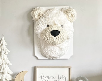 Polar Bear Minky Faux Taxidermy | Plush Bear Head Wall Decor