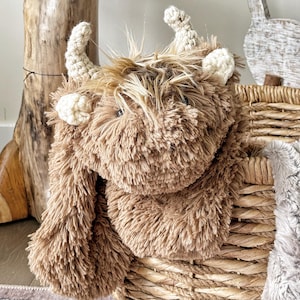 Highland Kuh Lovey, weiches Plüsch Baby Geschenk, einzigartige Tier Stofftier für Kinderzimmer Dekor, braune Kuh Bauernhof Tier toting Stofftier, kleine Kuh