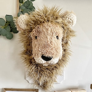 Faux Fur Lion Head Wall Mount: Crochet Accents, Safari Nursery Decor