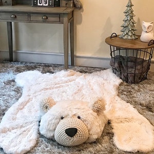 Large Polar Bear Nursery Rug | Decor by ClaraLoo Creations | Woodland Theme Bedroom Design | Soft Plush Faux Fur