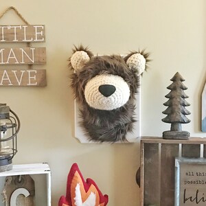 Brown Grizzly Bear Faux Taxidermy Plush Bear Head Wall Decor woodland nursery wall decor image 2