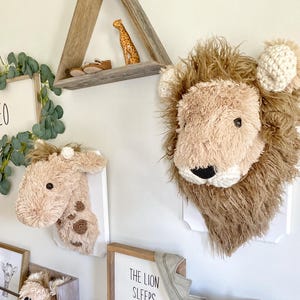 Handmade Faux Fur Giraffe & Lion Wall Mount Set: Safari Nursery Decor