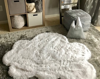 Ivory Cloud Rug for Nursery | White Decorative Plush Floor Mat by ClaraLoo Creations