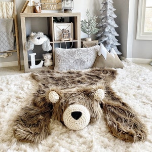 Regular size Cappuccino Grizzly Bear Rug camping room, plush animal ClaraLoo image 1