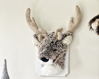 Plush Brown Frosted Deer Wall Decor - Faux Taxidermy Woodland Nursery deer decoration Stuffed animal head By ClaraLoo Creations