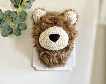 Cappuccino Grizzly Bear Faux Taxidermy | Plush Bear Head Wall Decor