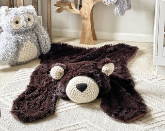 Woodland Nursery Decorative Bear Rug Chocolate Minky - Plush Bear Decor