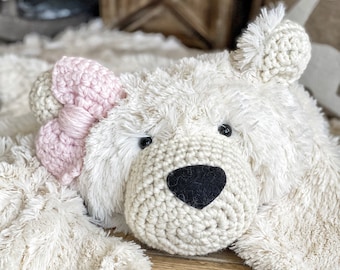 Polar Minky Bear Rug for Nursery decor, plush accent rug for kid room, white fluffy stuffed bear for mountain theme room, ClaraLoo Creations