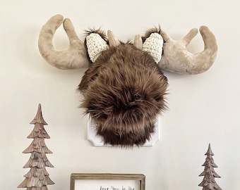 Faux_Taxidermy Moose Plush Wall Mount, Woodland Nusery, Mountain Nursery