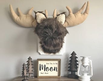 Moose head Wall Mount, Moose Nursery decor Woodland Nusery, Moose head stuffed, Mountain Nursery