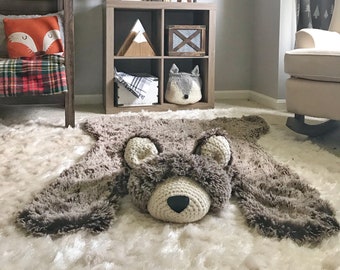 Nursery Rug, Regular Size Brown Beige Frosted Minky Bear Rug, Woodland Nursery Rug by ClaraLoo Creations (new)