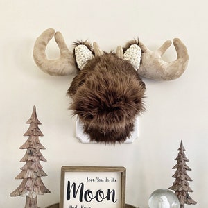 Faux_Taxidermy Moose Plush Wall Mount, Woodland Nusery, Mountain Nursery