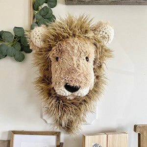 Faux Lion Taxidermy, Plush Lion Head Wall Mount, Lion Nursery Decor - Safari Nursery