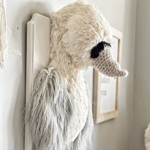 White Swan plush wall decor, soft fluffy girl nursery decoration, girly swan nursery stuffed trophy, cute feminine decor, ClaraLoo