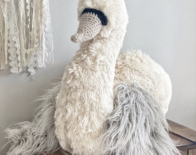 Handmade Giant Ivory Swan Plush Animal for Nursery Decor