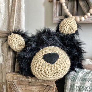 Animal head pillow for woodland nursery decorating, black bear cabin decor, fluffy fox plush, woodland nursery decor, lake kid room present