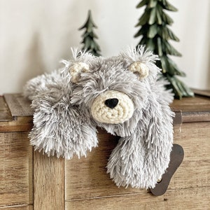 Gray Bear Nursery Lovey with Plush Faux Fur and Crochet