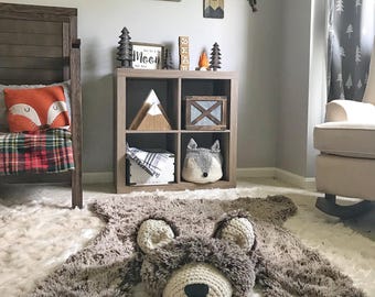 Brown Bear Rug in Faux Fur for Woodland Animal Nursery