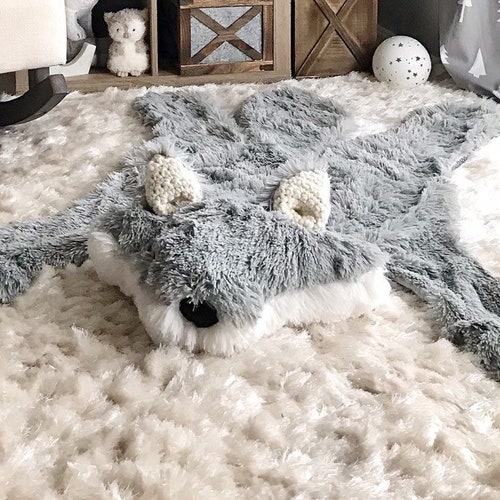 Wolf Rug Grey Fox Rug Woodland Nursery Rug Etsy