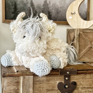 White Highland Cow Plush. Stuffed animal nursery decor. Soft highland cow baby gift. Christmas highland cow stuffie. Crochet cow gift. image 7