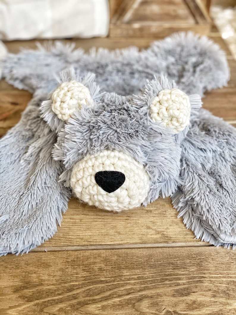 Bear Lovey size bear rug, Grey Minky bear blanket woodland nursery decor by ClaraLoo image 4