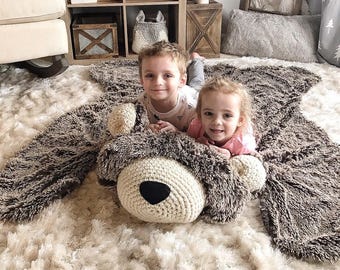 Large Brown Bear Rug with Faux Fur for Woodland Animal Nursery Decor
