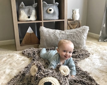 Brown Bear Rug, Woodland Mountain Nursery Décor