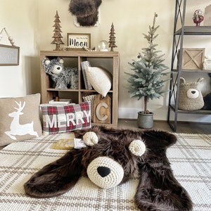 Brown Grizzly Bear Rug, Woodland kinderkamer decoratie, berg kinderkamer decor, ClaraLoo afbeelding 7