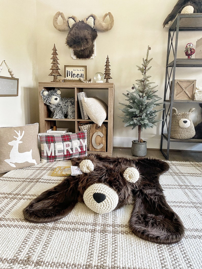 Brown Grizzly Bear Rug, Woodland kinderkamer decoratie, berg kinderkamer decor, ClaraLoo afbeelding 7