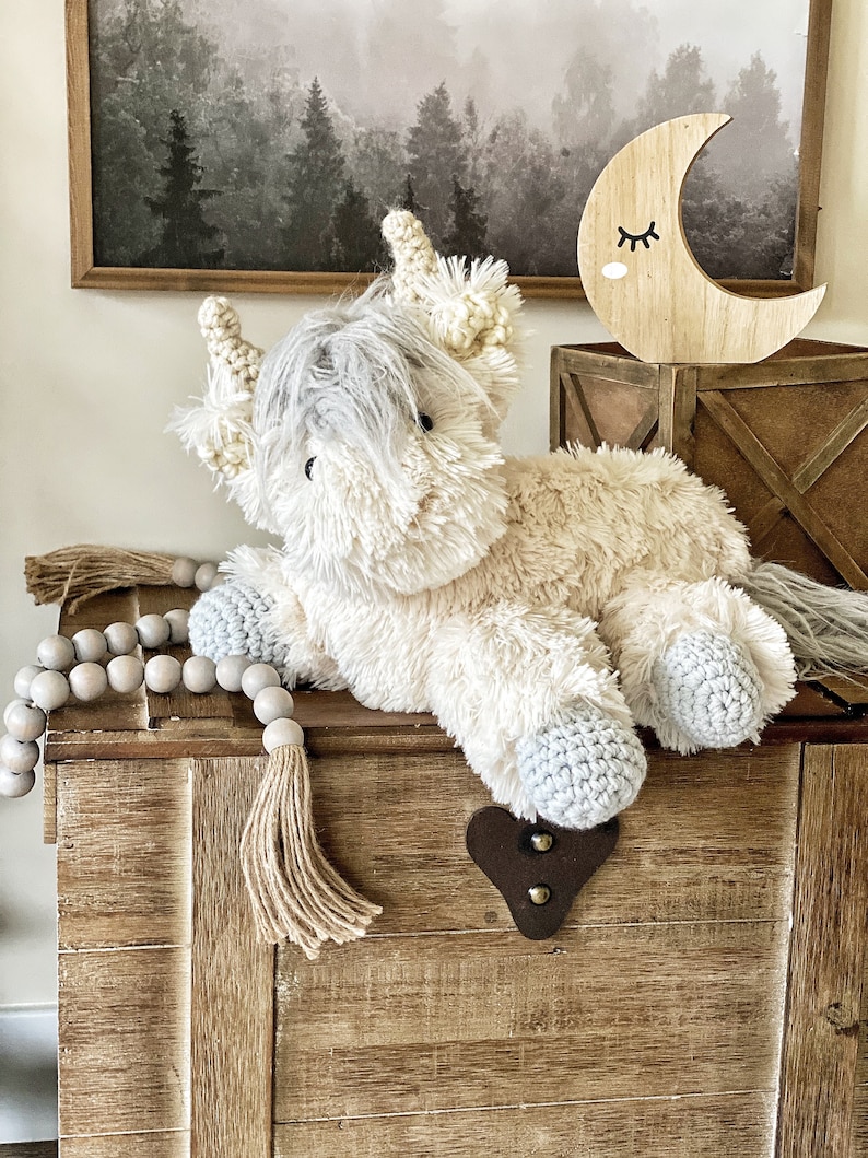 White Highland Cow Plush. Stuffed animal nursery decor. Soft highland cow baby gift. Christmas highland cow stuffie. Crochet cow gift. image 5