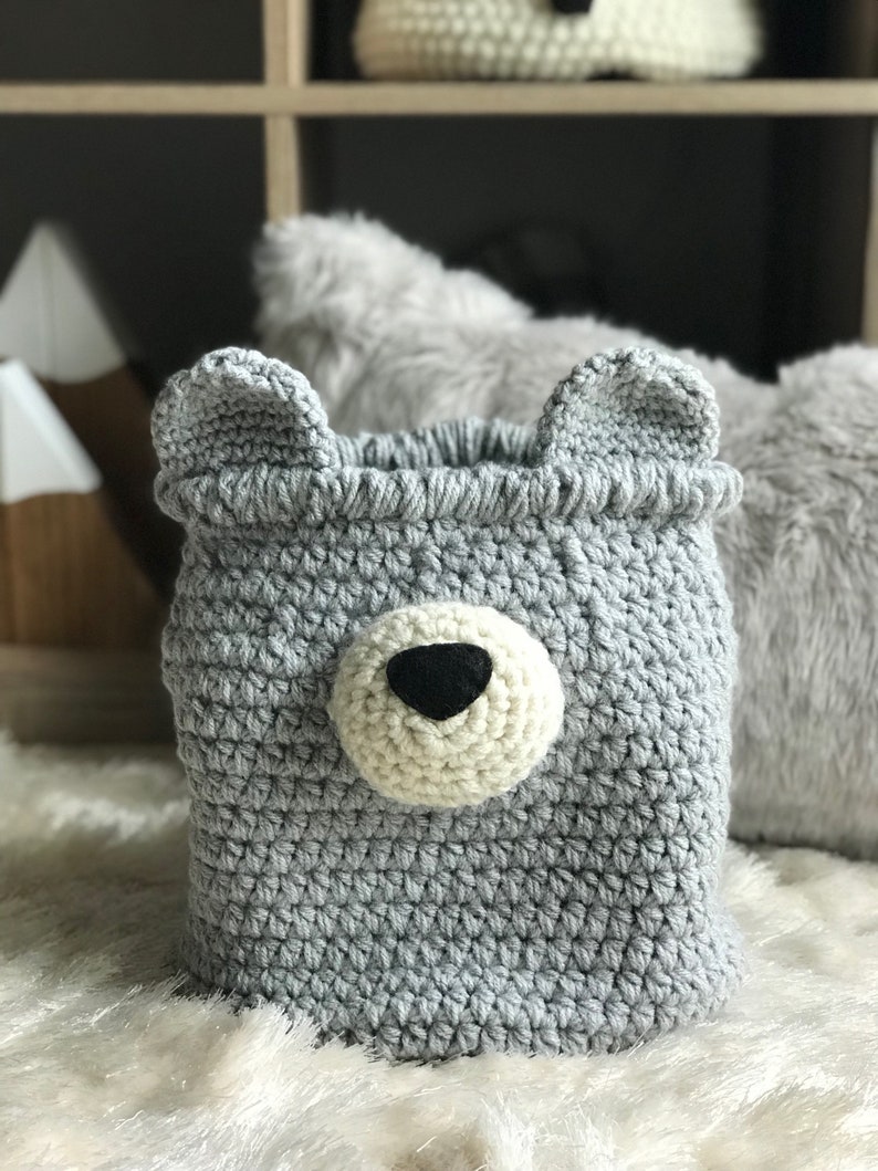 Grey Bear Basket, Crochet Basket, decorative bin ClaraLoo Creations image 1