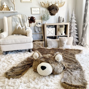 Nursery Rug | Extra Large Cappuccino Grizzly Bear Rug | ClaraLoo