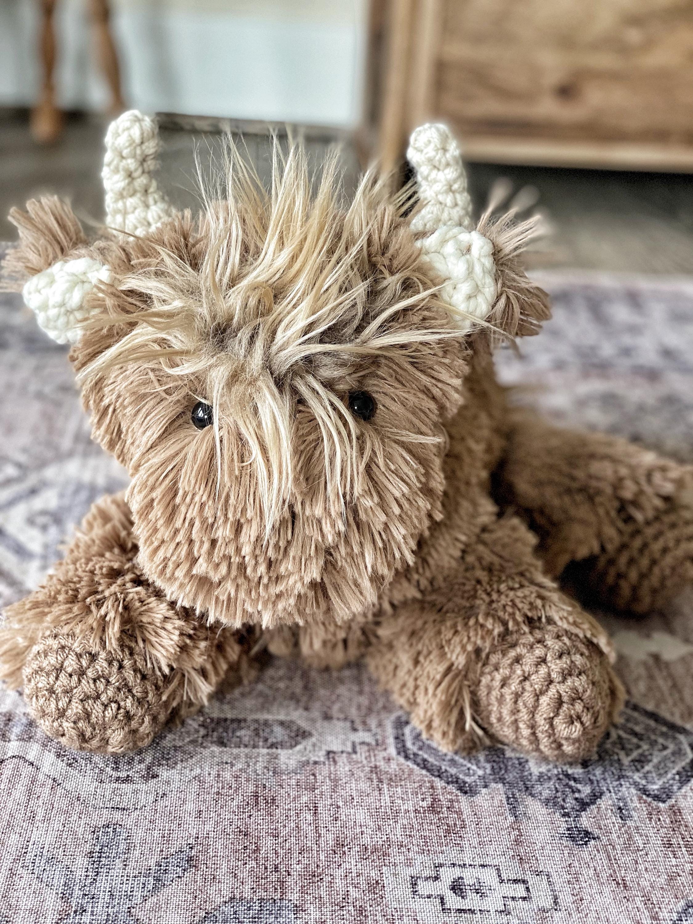 Brown Highland Cow Plush: Crochet Accents, Nursery Decor