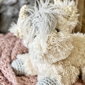 White Highland Cow Plush. Stuffed animal nursery decor. Soft highland cow baby gift. Christmas highland cow stuffie. Crochet cow gift. image 2