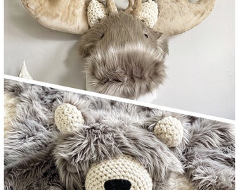 COMBINED - Plush Moose Wall Decor AND Regular size Grey Grizzly Bear Rug- Woodland Nursery By ClaraLoo Creations