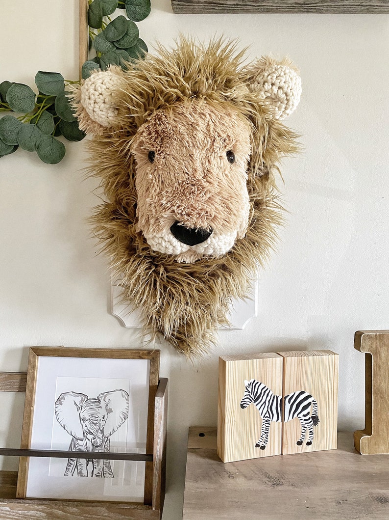 Faux Lion Taxidermy, Plush Lion Head Wall Mount, Lion Nursery Decor