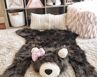 Faux Bear Rug - Regular Brown Grizzly Bear Rug woodland nursery decor - Regular Size Brown Grizzly - Baby room decor