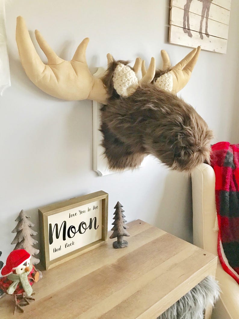 Moose head Wall Mount, Moose Nursery decor Woodland Nusery, Moose head stuffed, Mountain Nursery image 2