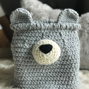 Grey Bear Basket, Crochet Basket, decorative bin ClaraLoo Creations image 2