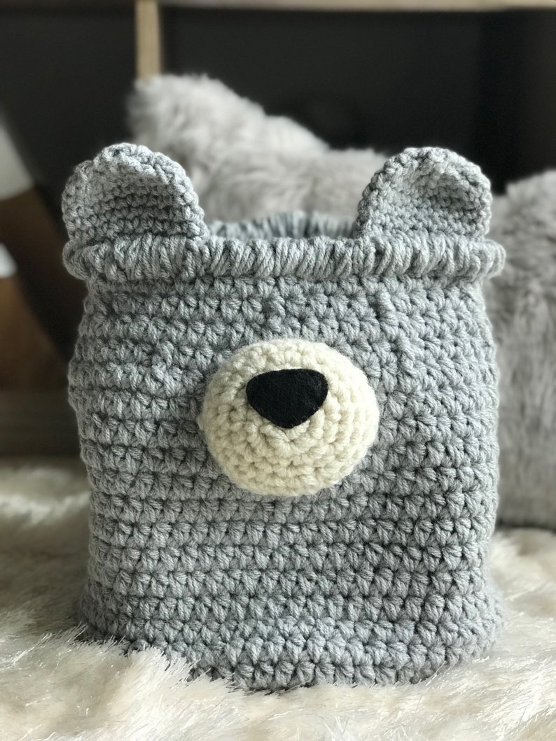 Grey Bear Basket, Crochet Basket, decorative bin ClaraLoo Creations image 2