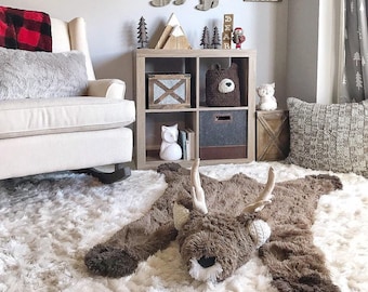 Plush Deer Rug in Faux Fur for Woodland Kids Room Decor
