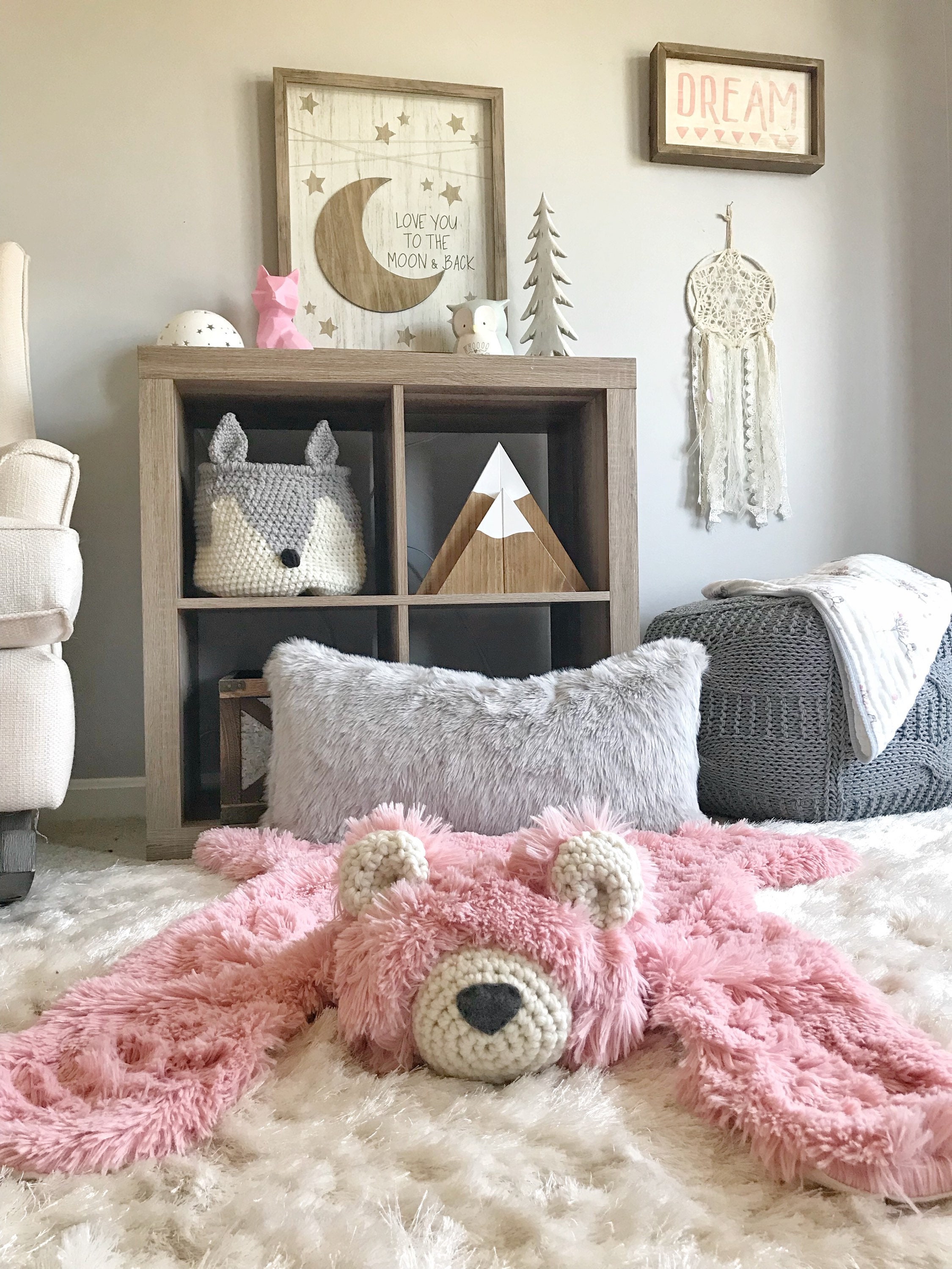 Small Size Pink Minky Bear Rug Woodland Animal Decor Etsy
