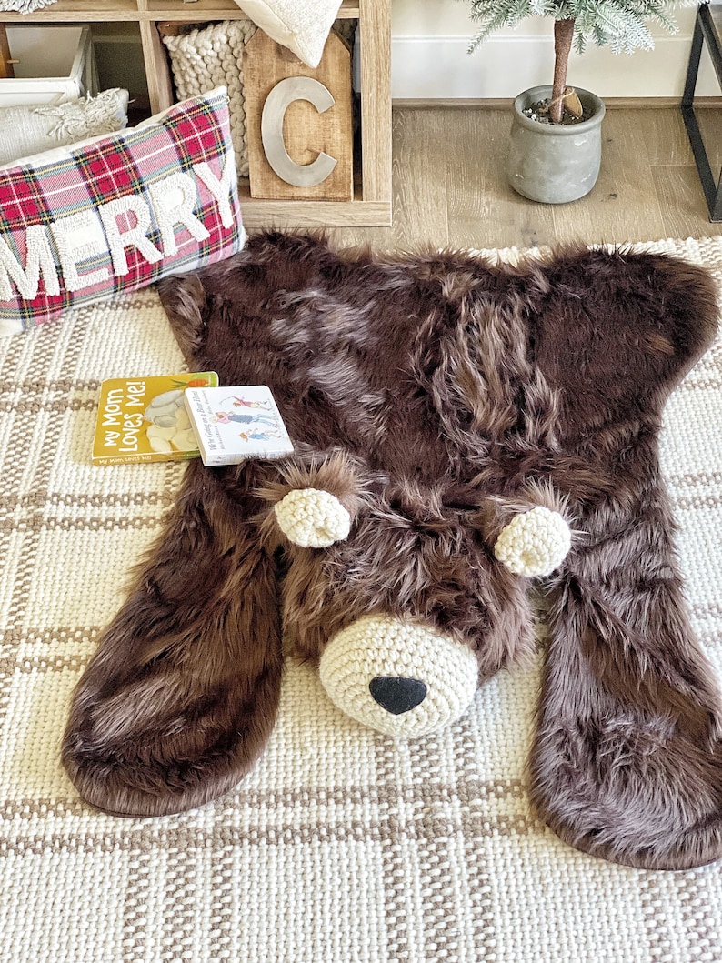 Brown Grizzly Bear Rug, Woodland kinderkamer decoratie, berg kinderkamer decor, ClaraLoo afbeelding 3
